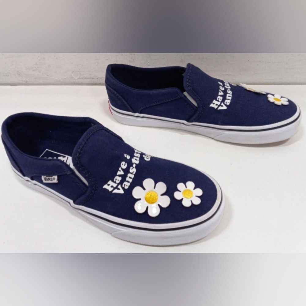 Vans Asher Slip-on Flowers Eclipse Navy Sneakers Size 7.5 Like New MSRP $75 - Picture 5 of 9